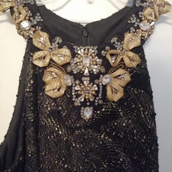 SOLD-Stunning Badgley Mischka Collection Black and Gold dress with Crystals - Picture 5 of 7